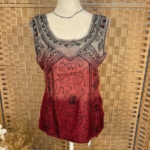 Sleeveless Embellished Ombre Tank Top - Red